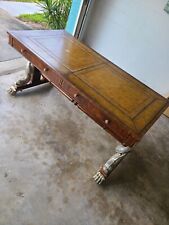 Antique RARE Maitland-Smith Desk w/Inlays Elegant Koi Fish Base/Paw Foot Rollers picture