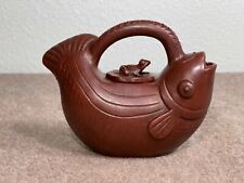 Vintage Antique Asian Chinese Yixing Zisha Clay Handmade Koi Fish Teapot Marked picture