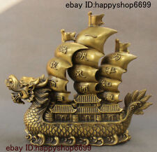 Folk China Copper Pure Bronze Feng shui Auspicious Dragon Boat Loong Ship Statue picture