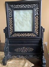 Chinese Antique Jade Carving Hardwood Screen Wisemen In Boat And Mountains picture