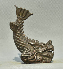 3'' Ancient Chinese Red Copper Fengshui Dragon Fish Beast Statue Sculpture picture