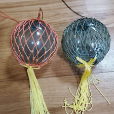 【Excellent+++】Japanese fishing glass floats  hang Old Beautiful rope set of 2 picture