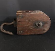 Vtg Primitive Antique Wood Metal Pulley Hook Farm Industrial Rustic Country Chic picture