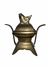 Vintage Brass Urn Incense Burner Koi Fish Smoke Hole On Lid Footed 7