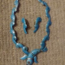 Margot de Tasco ocean blue fish. 20th century Necklace earring set picture