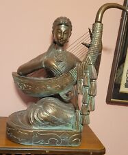 Large Antique Thai Hand Carved Wood Sculpture maiden playing boat shape harp  picture