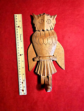 Primitive European Articulated Wood Carved Owl Wall Hook picture