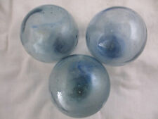 3 Authentic Beach Combed Japanese Glass Fishing Floats With Darker Blue Swirls picture