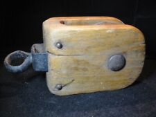 Rustic Authentic Antique Barn Pulley, Wooden Bracket, Steel Hook and Roller, VG picture