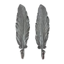 2ct Dark Gray Heavy Metal FEATHER Coat Hook Lodge Farmhouse Wall Mount 12-in H  picture
