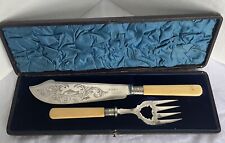 Fish Serving Set- Antique In Box - Silver Plated- Ornate Hallmarked picture