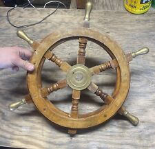 Brass Wooden Vintage Ship Steering Wheel Pirate Décor Wood Fishing Wall Boat picture