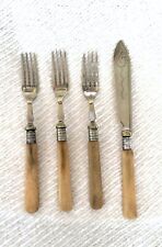 VINTAGE FORKS & FISH KNIFE SILVERPLATE & BRASS WITH BAKELITE (?) HANDLES picture