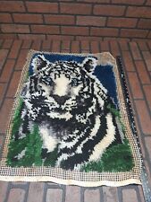 Vintage Hook Latch Shag Wall Hanging Tapestry White Tiger  picture