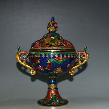 Early collection of brass painted cloisonne high leg lotus fish incense burner picture