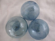 3 Authentic Beach Combed Japanese Glass Fishing Floats With Darker Blue Swirls picture