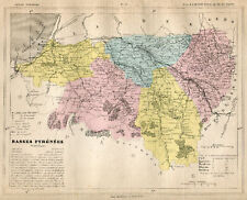 Genuine Original Antique 1877 France Hand Colored Map BASSES PYRENEES French  picture