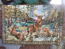 Vtg Italy Tapestry Rug Wall Hanging Deer Buck Forest Stream Nature picture