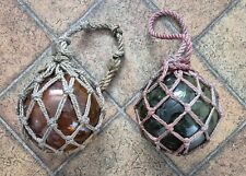 Pair of French Glass Fishing Buoys in Rope (Vintage, Antique, Decorative) picture
