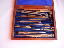 Antique Victorian drawing tools in a wooden box with two hook closure picture