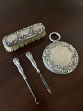 Antique Sterling Silver Vanity set Mirror, Brush, button hook, file british picture