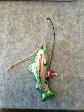 POTTERY BARN CHRISTMAS ORNAMENTS FISH AND FISHING POLE GLASS picture