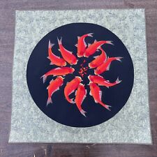 Vintage Japanese Koi Fish Silk Embroidery Tapestry  Art 23”x23” picture