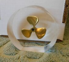 Rare: Vintage Boat Propeller lucite paper weight, 3 blade brass like propeller picture