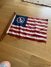  VTG Yacht Ensign Flag Boat Flagpole w/ Wood Pole Chris Craft 13 Star Flag 24X16 picture