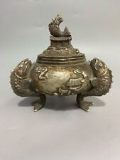 home decor old bronze silver carved a fish leaping over the dragon gate censer  picture