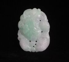 Chinese Old Hand Carving Lotus Leaf Fish White Green Emerald Jadeite Pendant picture