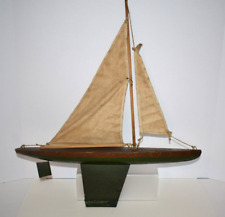 Vintage Sailboat Yacht Model Boat Wood Metal Cloth Sails Folk Art Nautical Decor picture