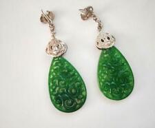 Chinese Antique Retro Tibetan Silver Hook Earrings Natural Jade Pendant Jewelry picture