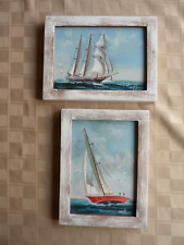 HOFFMAN FISHING SAIL BOAT ORIGINAL OIL ON CANVAS SEASCAPE SMALL PAINTINGS picture