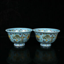 A Pair Old Chinese porcelain color Hand Painted fish algae cup glass teacup 8026 picture