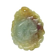 Quality Carved Jade Pendant With Fish Biting Fortune On Lotus Leaf k174N picture