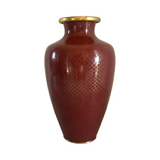 Vintage Mid-20th Century Cloisonne Fish Scale Wine Red Vase picture