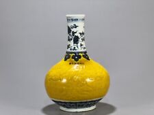 Delicate Chinese Hand Painting Yellow Glazed Porcelain Fish Vase picture
