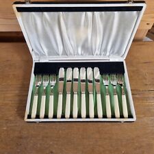 Vintage Boxed Set 6 Pairs EPNS A1 Silver Plated Fish Eaters Composite Handles picture