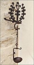 RARE 18th C Antique Wrought Iron Betty lamp hanging hook spiked picture