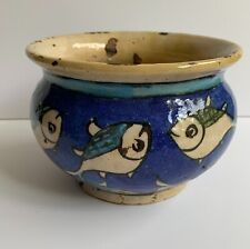 Beautiful Vintage Blue Persian Style Glazed Ceramic Hand - Painted Fish Bowl picture