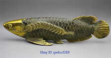 Vintage Original China Bronze Gilded Fish Hand carved money Arowana Statue 20438 picture