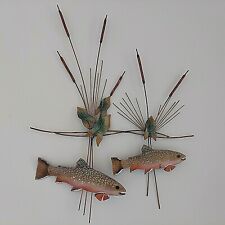 Bovano of Cheshire 2 Trout Cattails Wall Sculpture 2-D Enamel On Copper 24x18