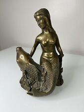 Vintage Chinese Mermaid On Koi Fish Statue Sculpture Copper Bronze Display Old picture