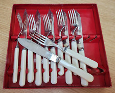 Set of six ENPS A grade silver plated bone handle fish knives and forks picture