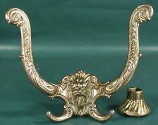 Vintage Solid Brass Lion Head Double-Hook Coat Hook w/Wall Spacer picture