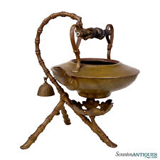 Vintage Chinese Brass Faux Bamboo Tripod Teapot Kettle Warmer picture