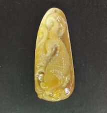 Unique Chinese Hotan Jade original stone hand carved fish pendant picture