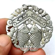 Collection Old Chinese Tibet Silver Hand-made bat Fish Amulet Necklace Pendant picture