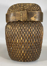 Antique Chinese 12â€� Fish Basket 1920s Willow Wood With Lid Vintage Container picture